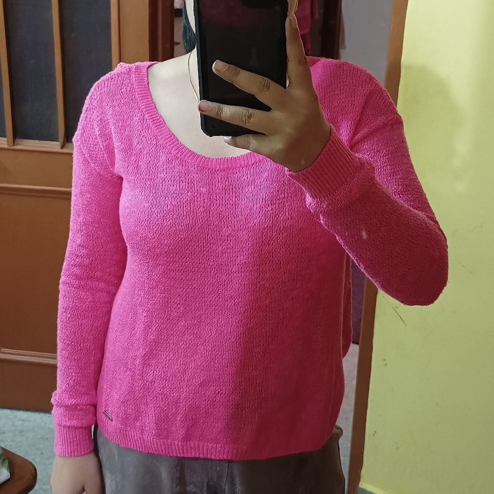 Abercrombie & fitch bright pink back crotchet sweater - Picture 2 of 8